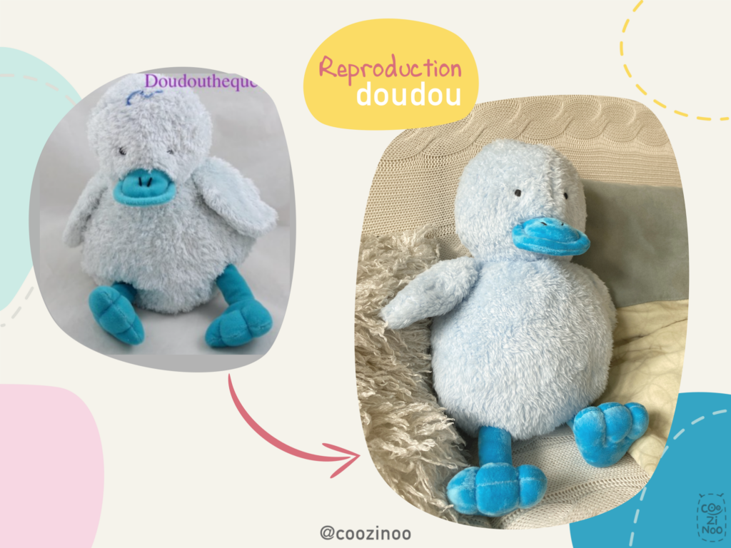 reproduction doudou canard bleu