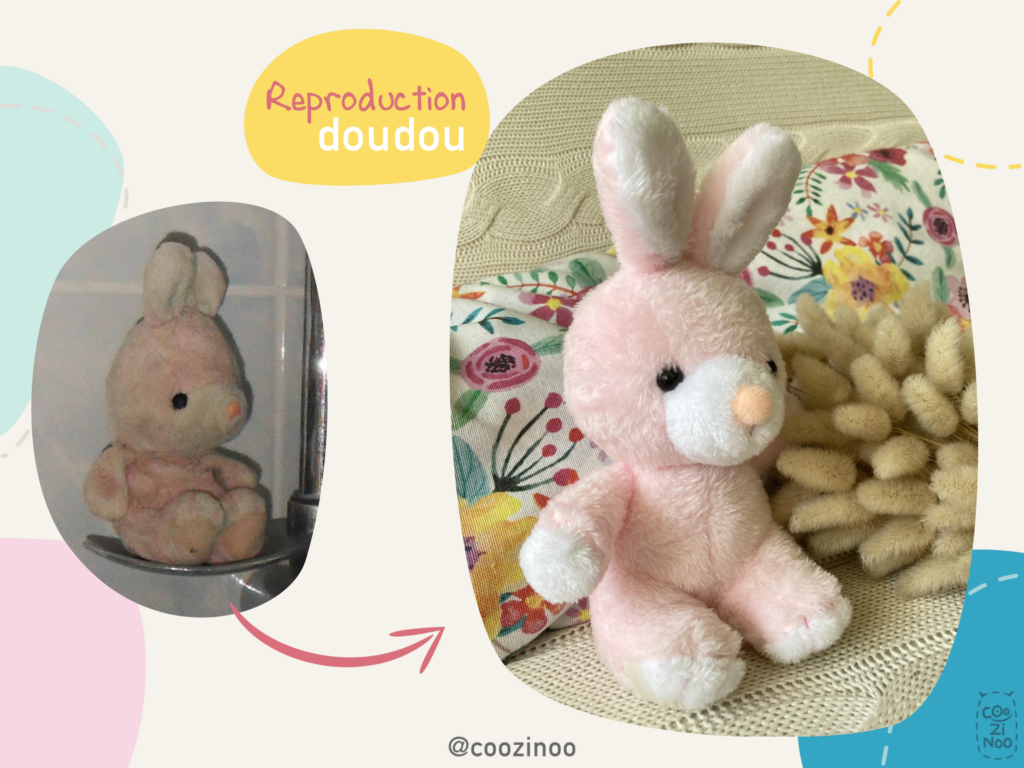 reproduction doudou lapin rose